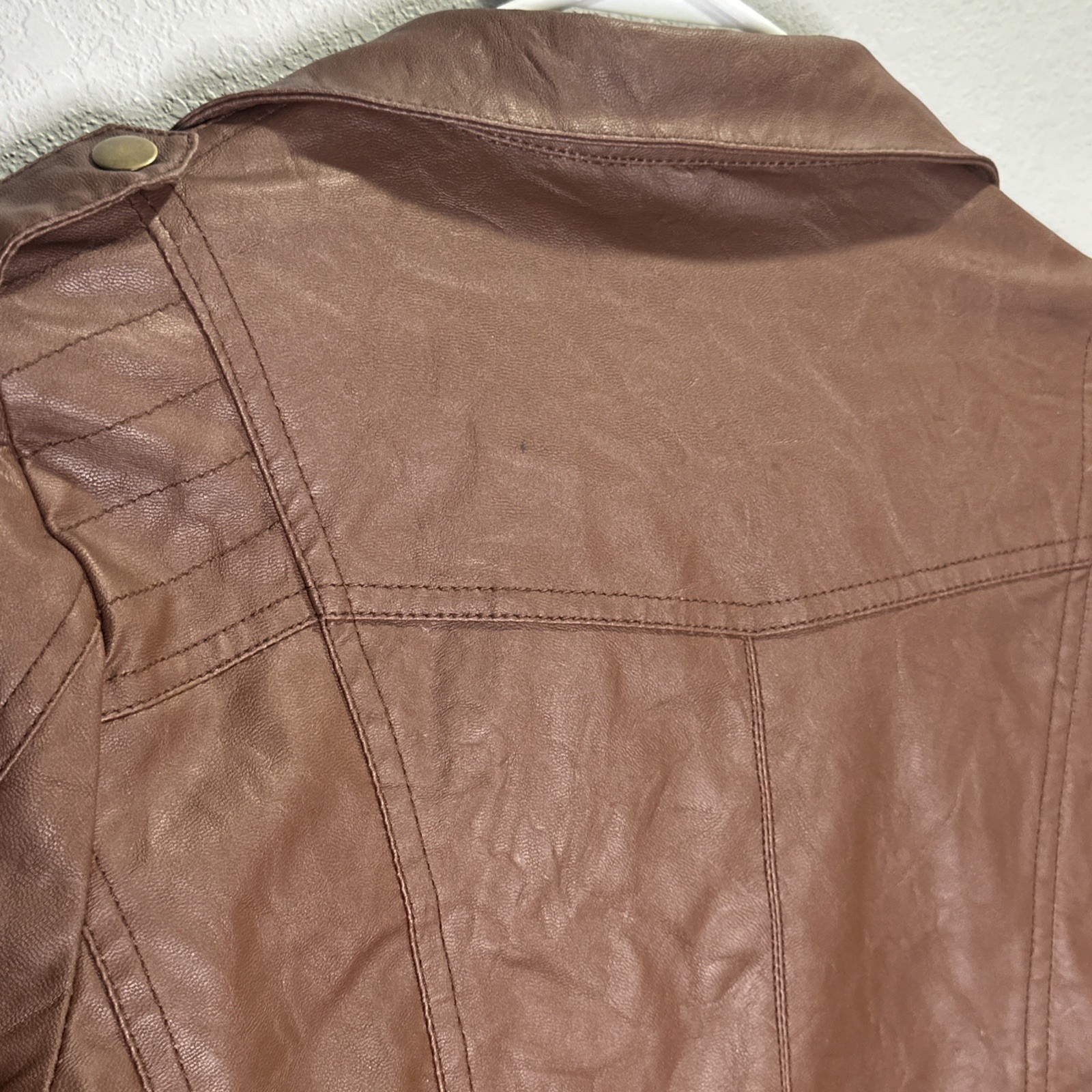 Jack Faux Leather Jacket Women’s Medium Full Zip Biker Brown Moto