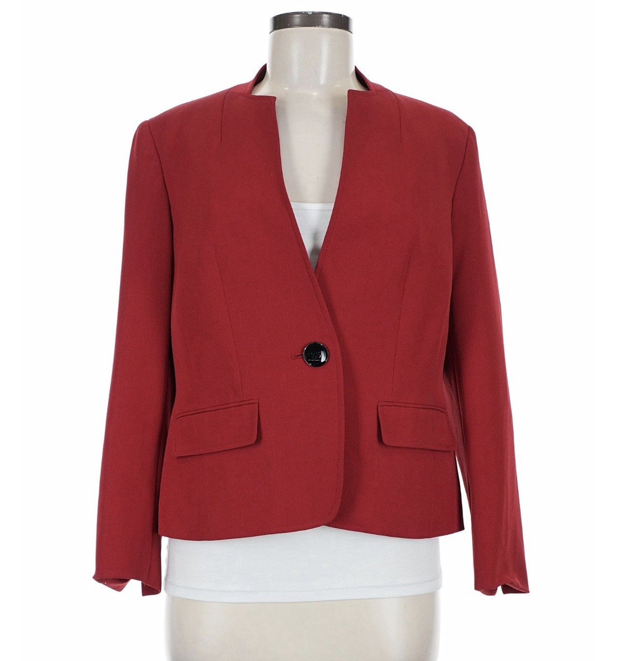 Kasper Women’s Red One-Button Lined Basic Jacket Blazer, Long Sleeve, 8