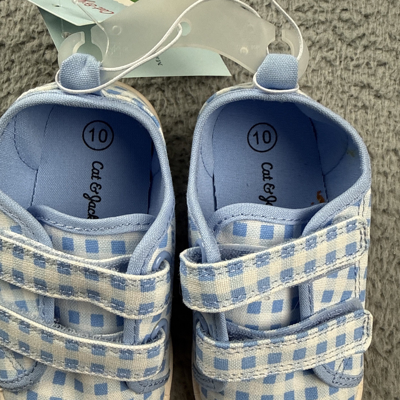 Cat & Jack Shoes Kids Size 10 Blue Gingham Parker Sneaker Hook & Loop Casual