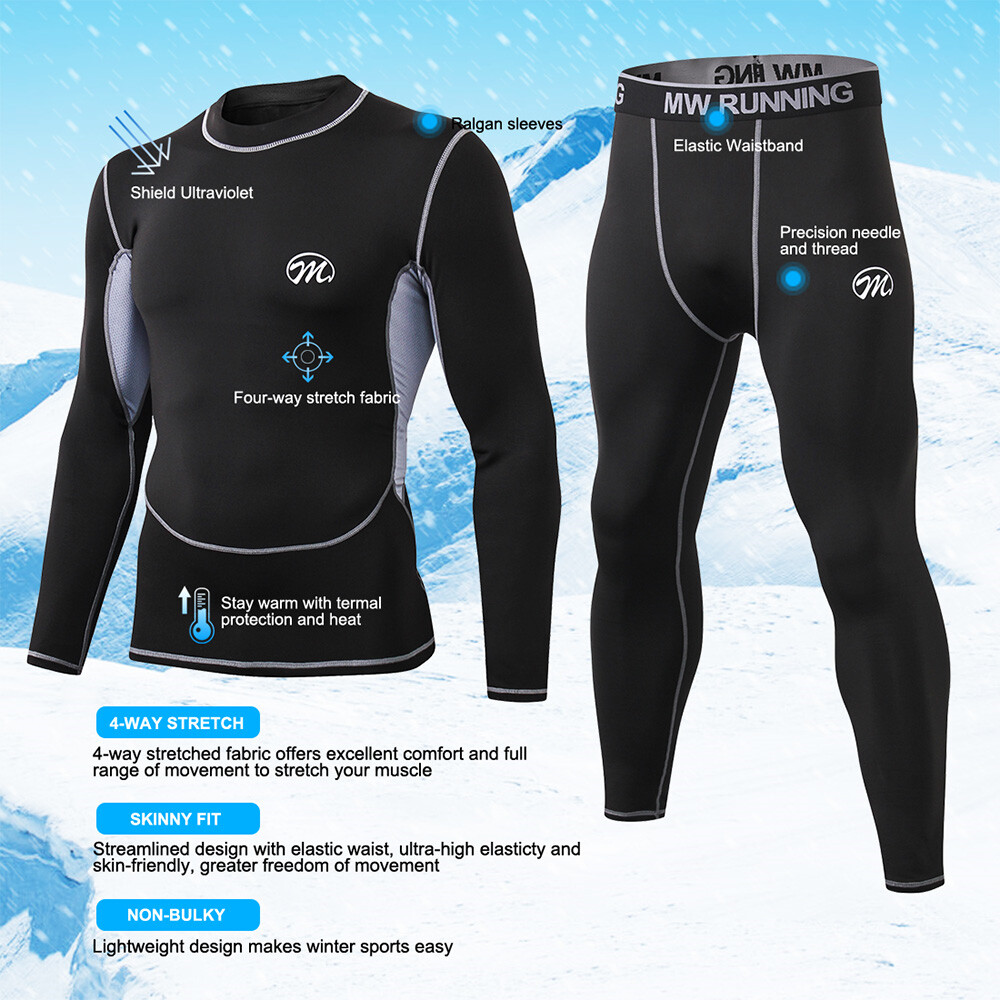 Mens Thermal Underwear Long Johns Set Fleece Lined Winter Warm Fleece Base Layer