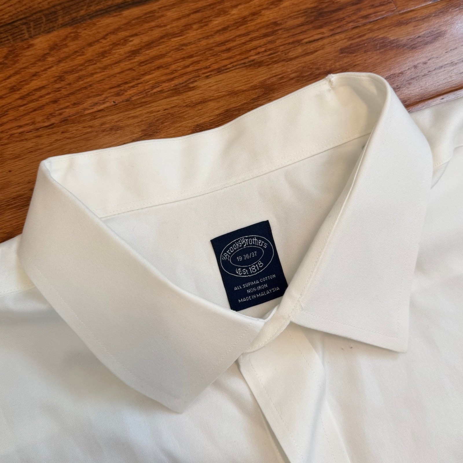 Brooks Brothers Supima Cotton Non-Iron Dress Shirt Mens 19-36/37 Solid White