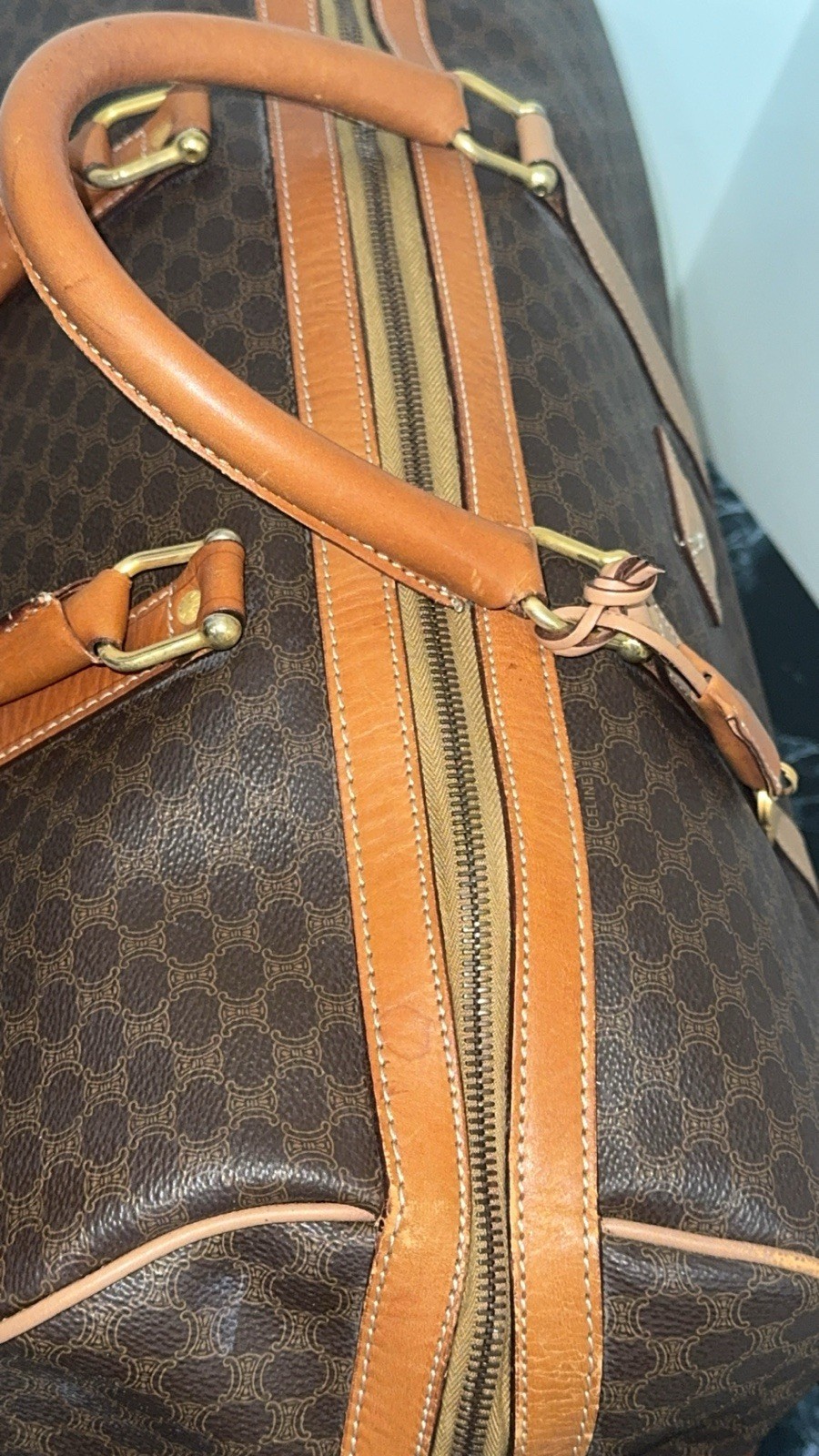 CELINE Macadam Boston Bag M13 Travel Duffle Bag Brown —AUTHENTIC—