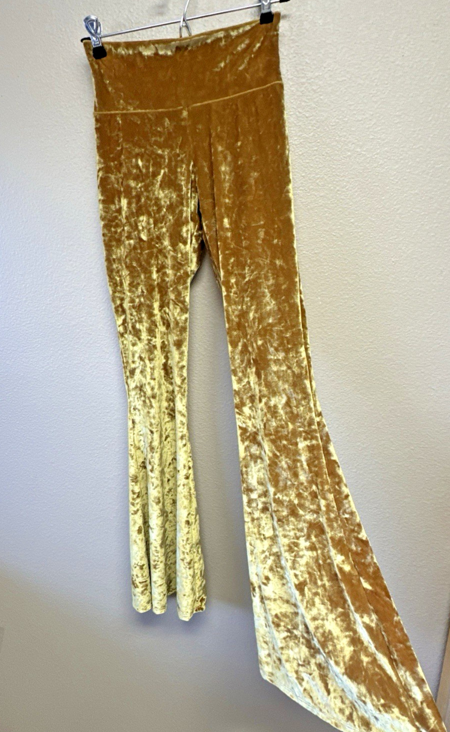 Warrior Within Designs Small Velvet Flare Pants Yellow Pull On 70’s Yoga Hippie
