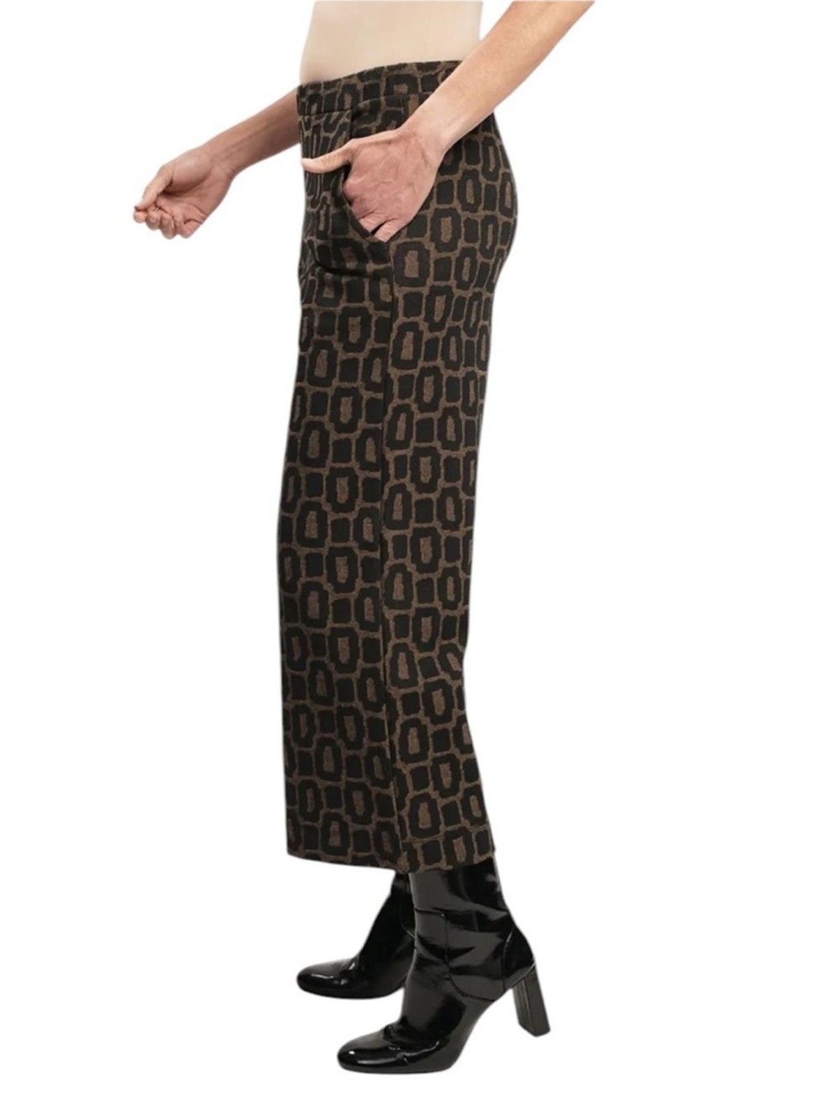 NWT Alembika Dynamite Days Cropped Wide Leg Pants Black Brown Size 1 | US 6-8