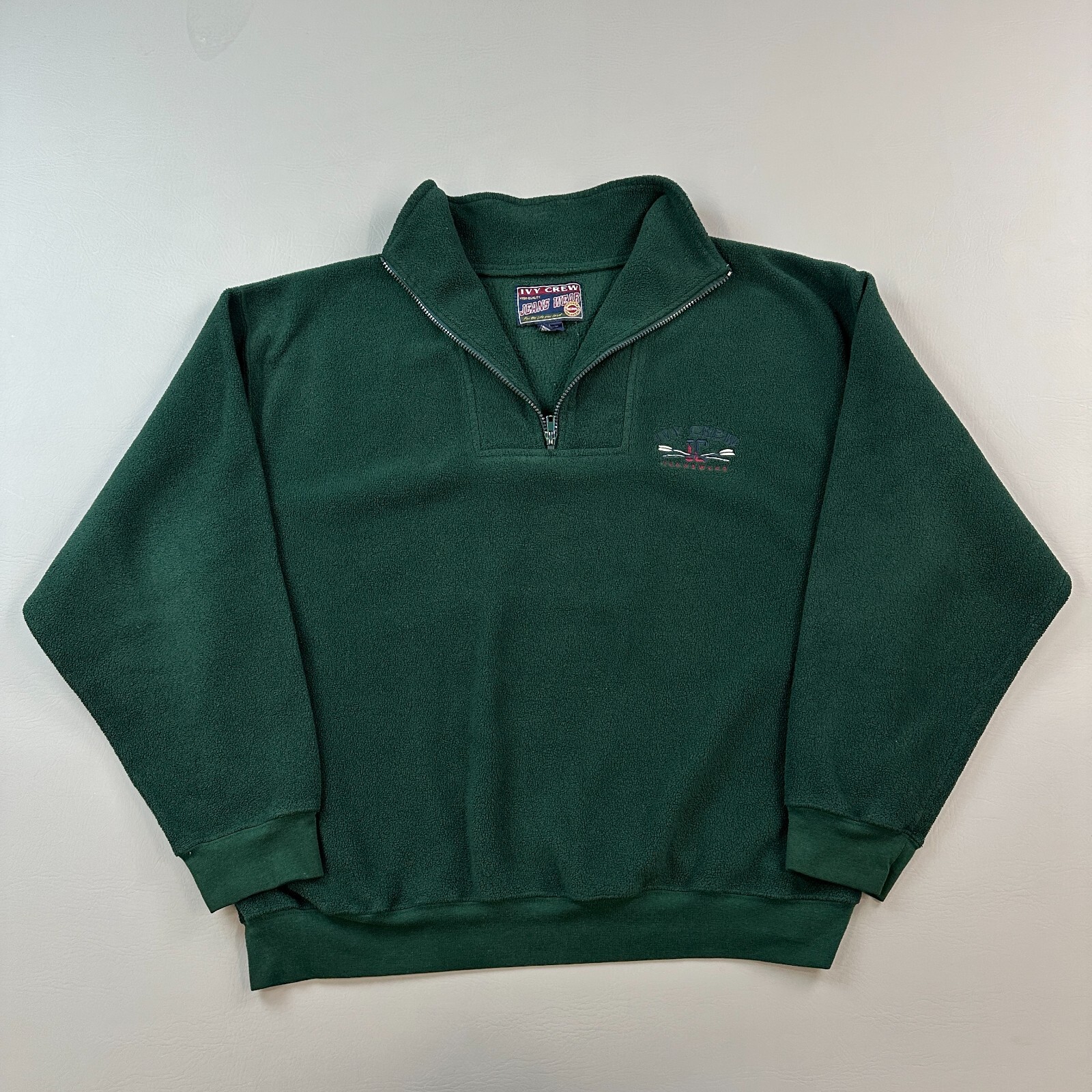Vintage Ivy Crew Jacket Mens Large Green 1/4 Zip Fleece Hiking Outdoor 90s