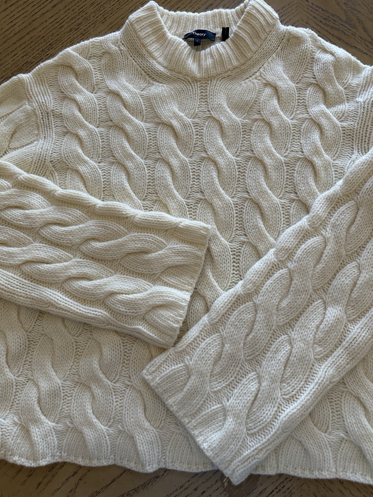 Theory 90%wool/10shmere Cable Knit,mock Neck Relaxed Sweater, Sz L, New,Ivory