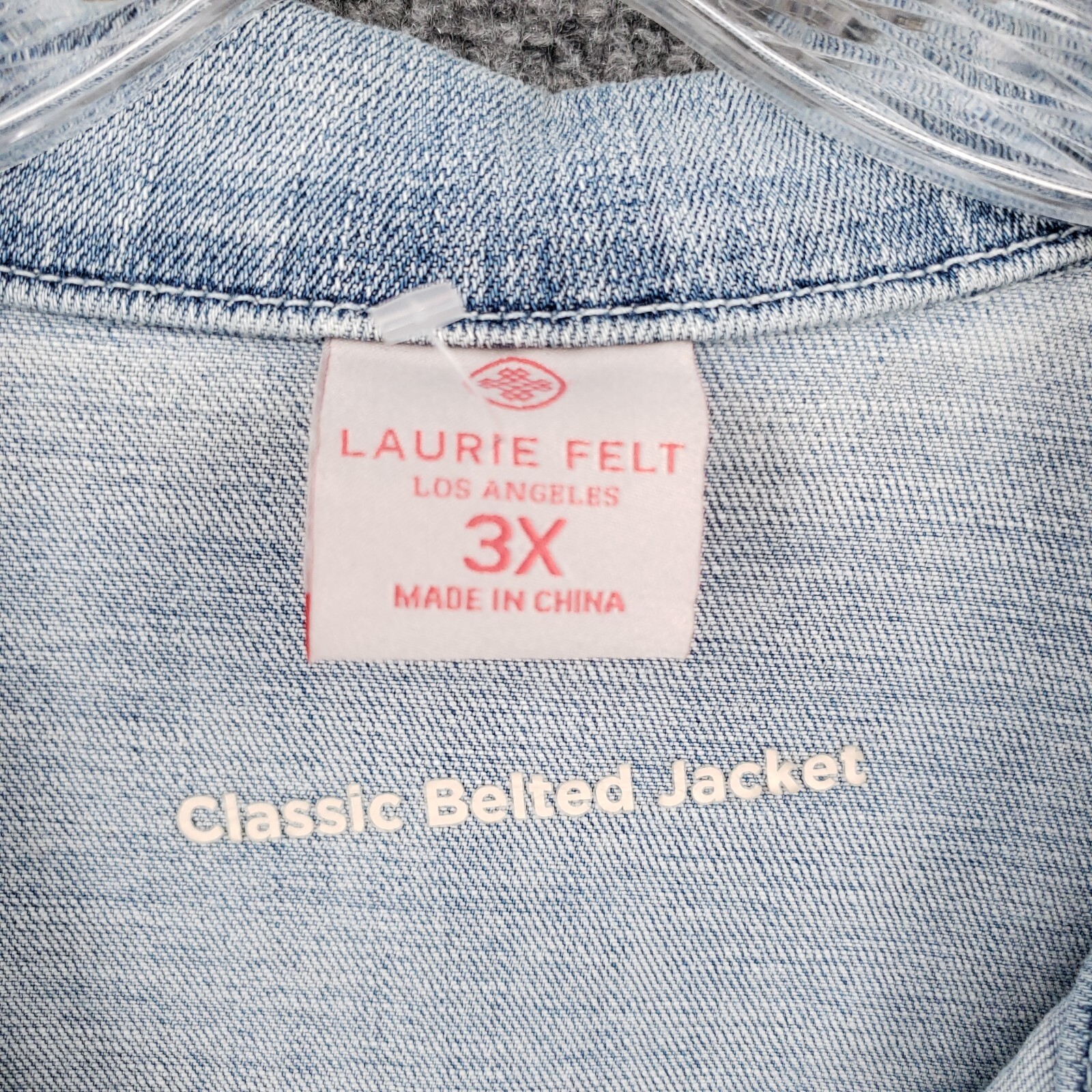 Laurie Felt Jacket Women 3X Plus Blue Classic Denim Belted Jean Collared Stretch