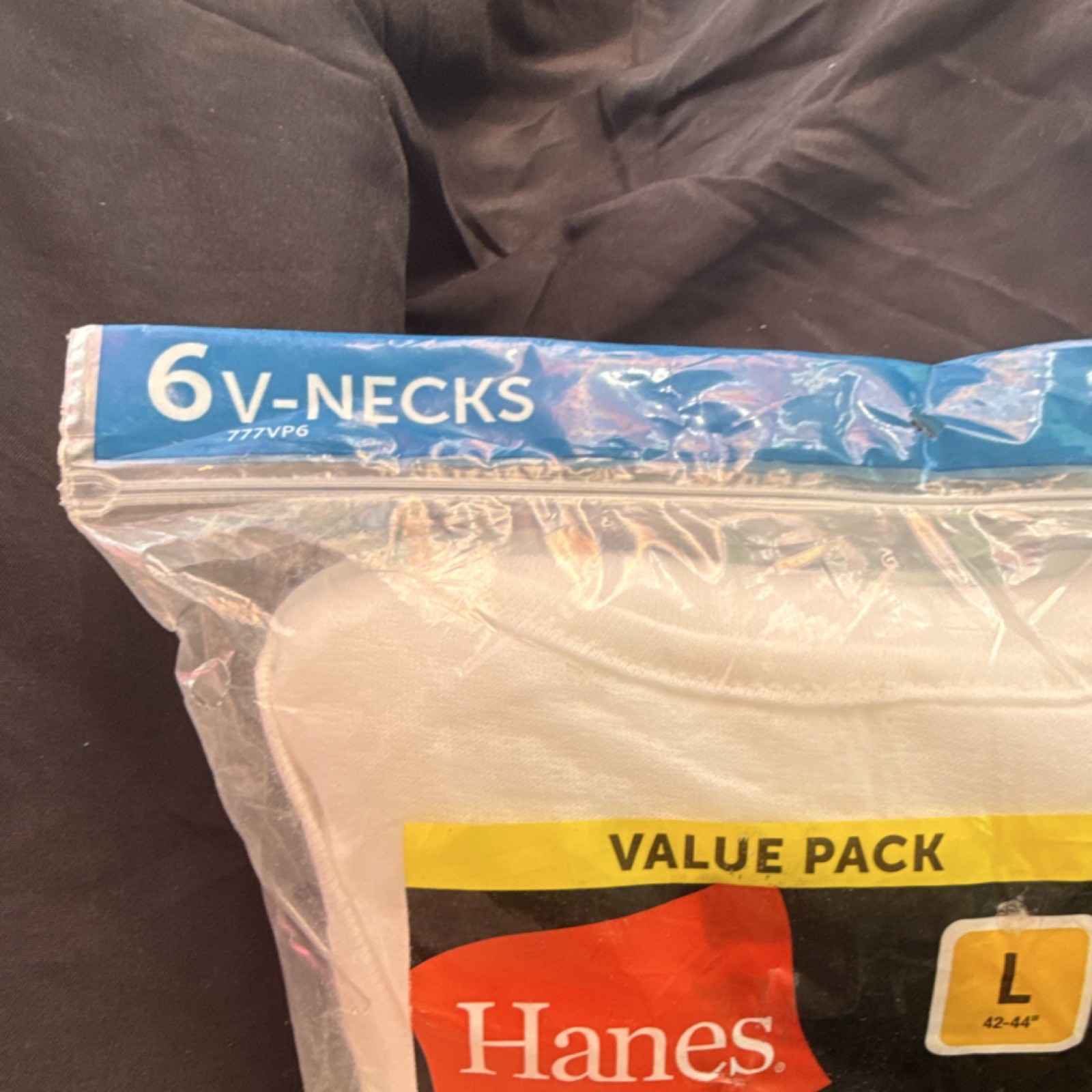 Hanes Tagless Men’s 6-Pack V-Neck Undershirts L White Breathable 777VP6