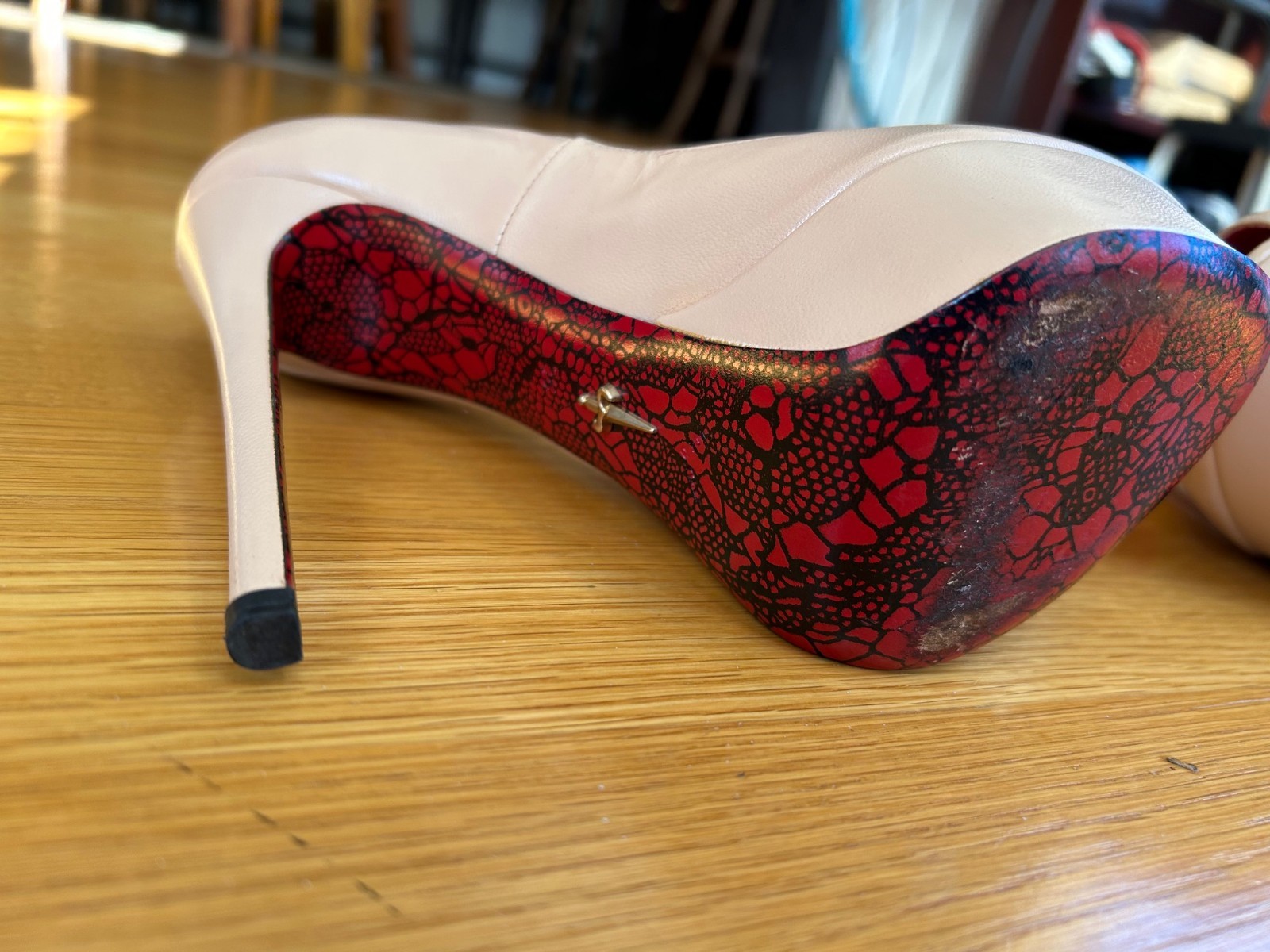 CESARE PACIOTTI Nude Leather Platform Pumps with Logos Size 6 IT 36 Good Cond.