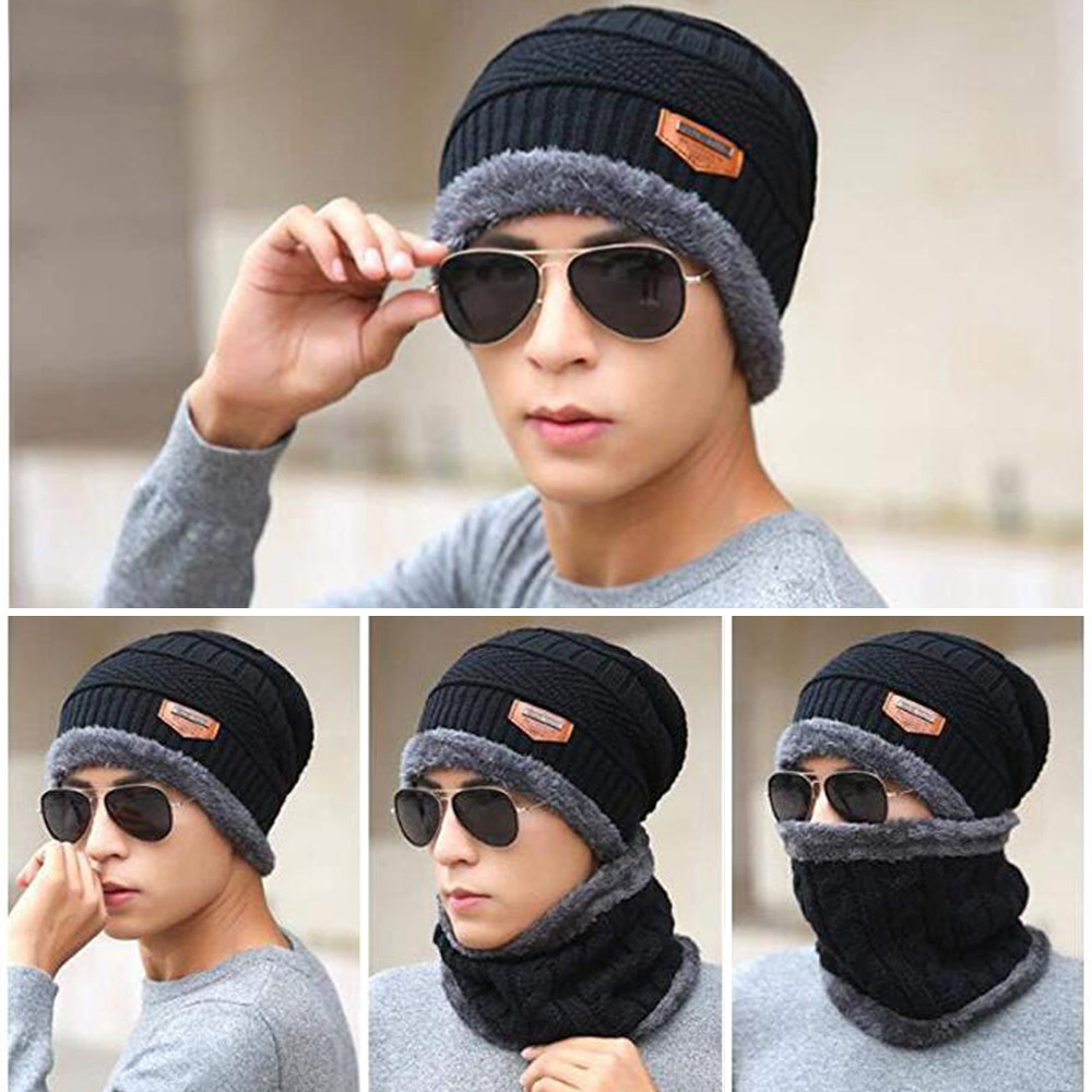 Winter Beanie Hat Scarf Set Fleece Warm Balaclava Snow Ski Cap for Kid Men Women