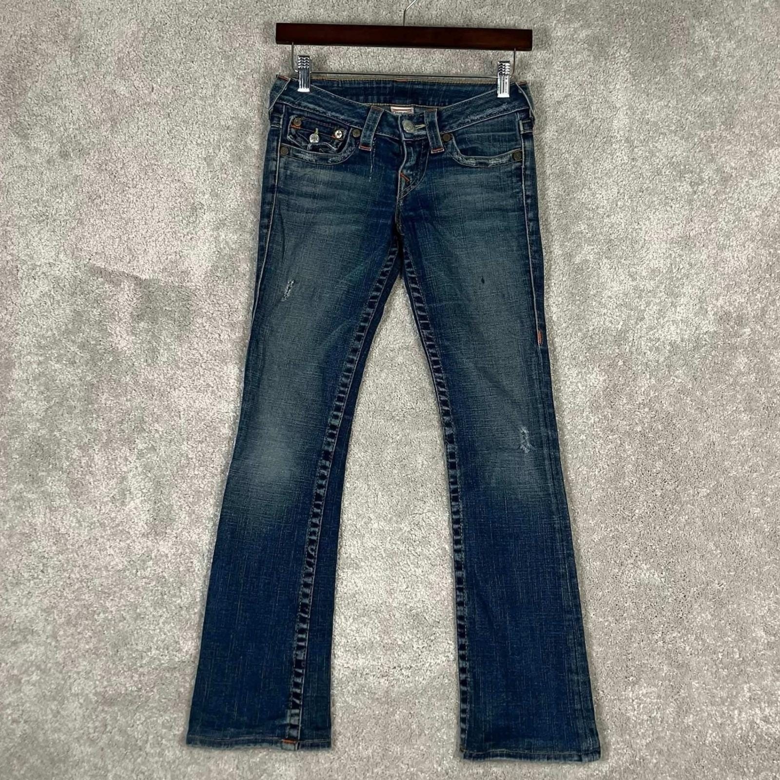 True Religion Becky Bootcut Jeans Blue Denim Low Rise Size 24 Y2K Made In USA