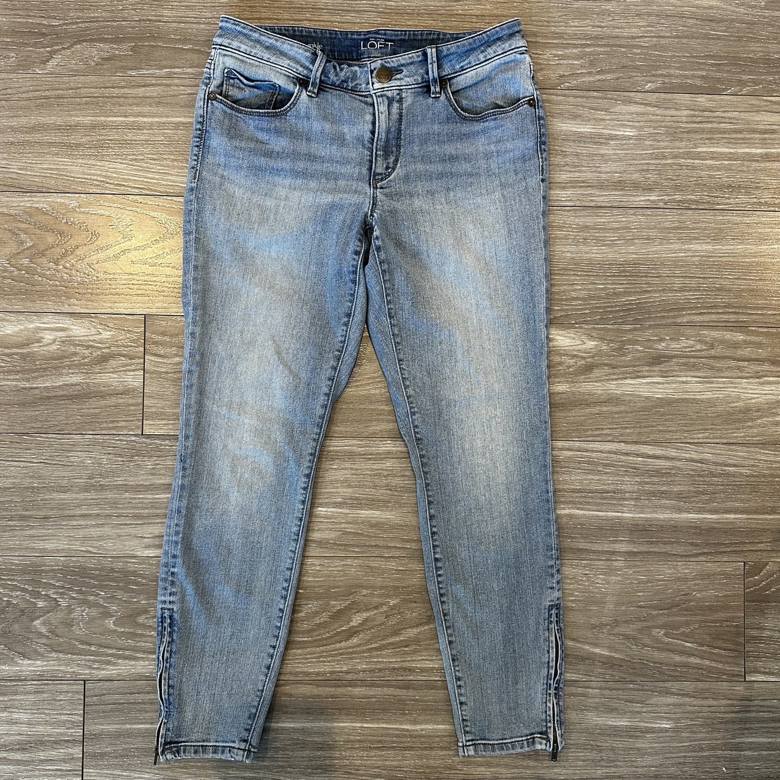 LOFT Curvy Skinny Ankle Crop Blue Jeans with Side Zips size 28 / 6