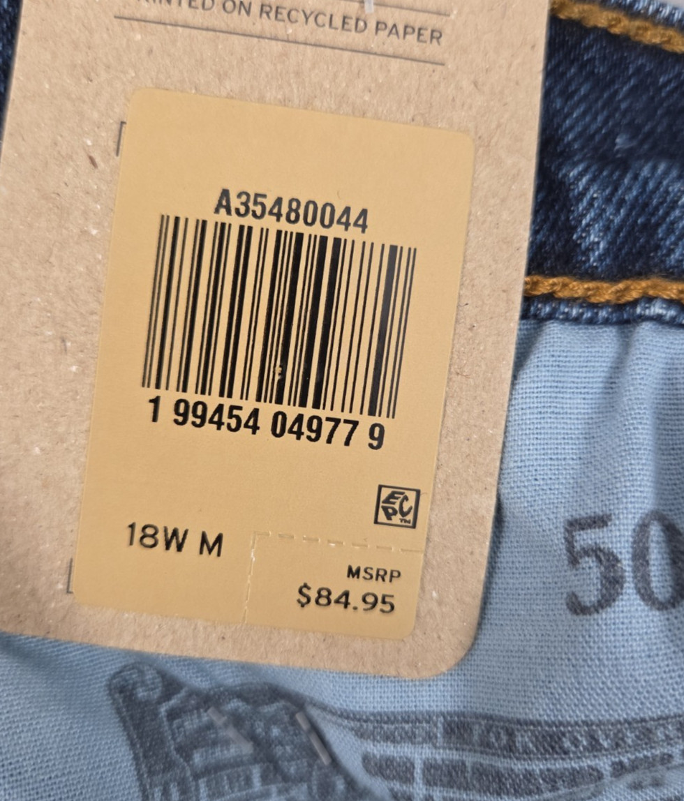 Levis Original 501 Womens Jeans 18W High Rise Button Fly Fitted Straight Leg NEW
