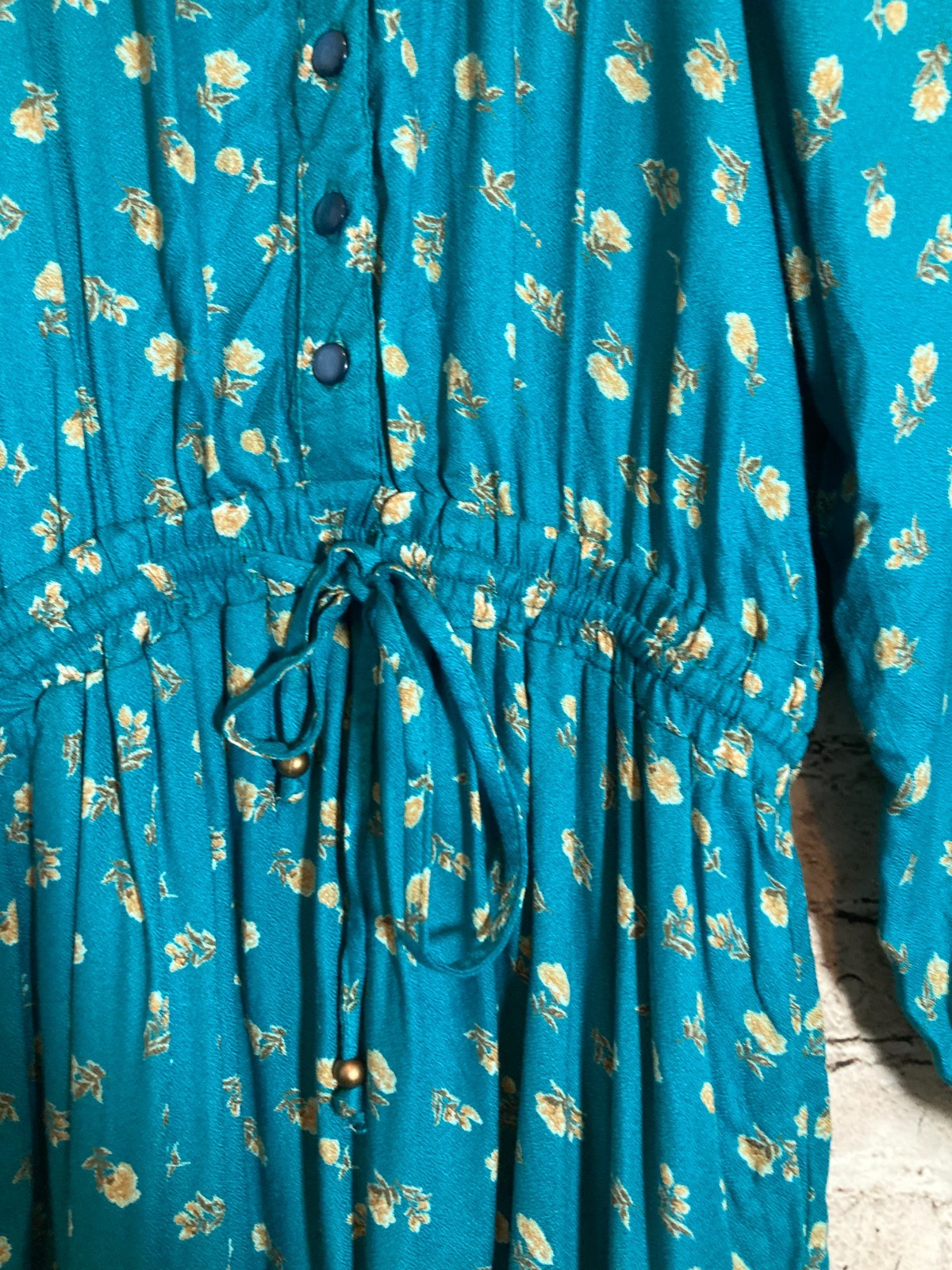 Angie Boho Dress Womens Medium Dark Teal Ditsy Floral Balloon Sleeve Hippie