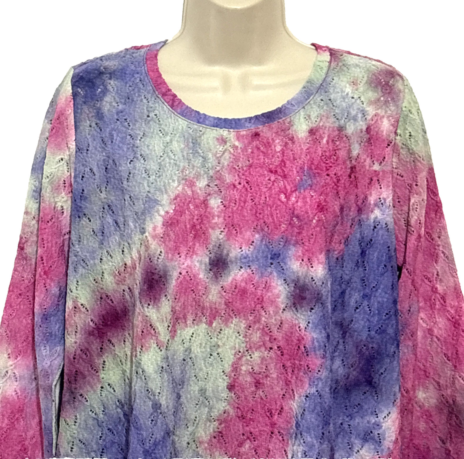 LOGO Layers by LoriGoldstein Tie-Dye Lace 3/4 Sleeve Top, Multi Medium A598789