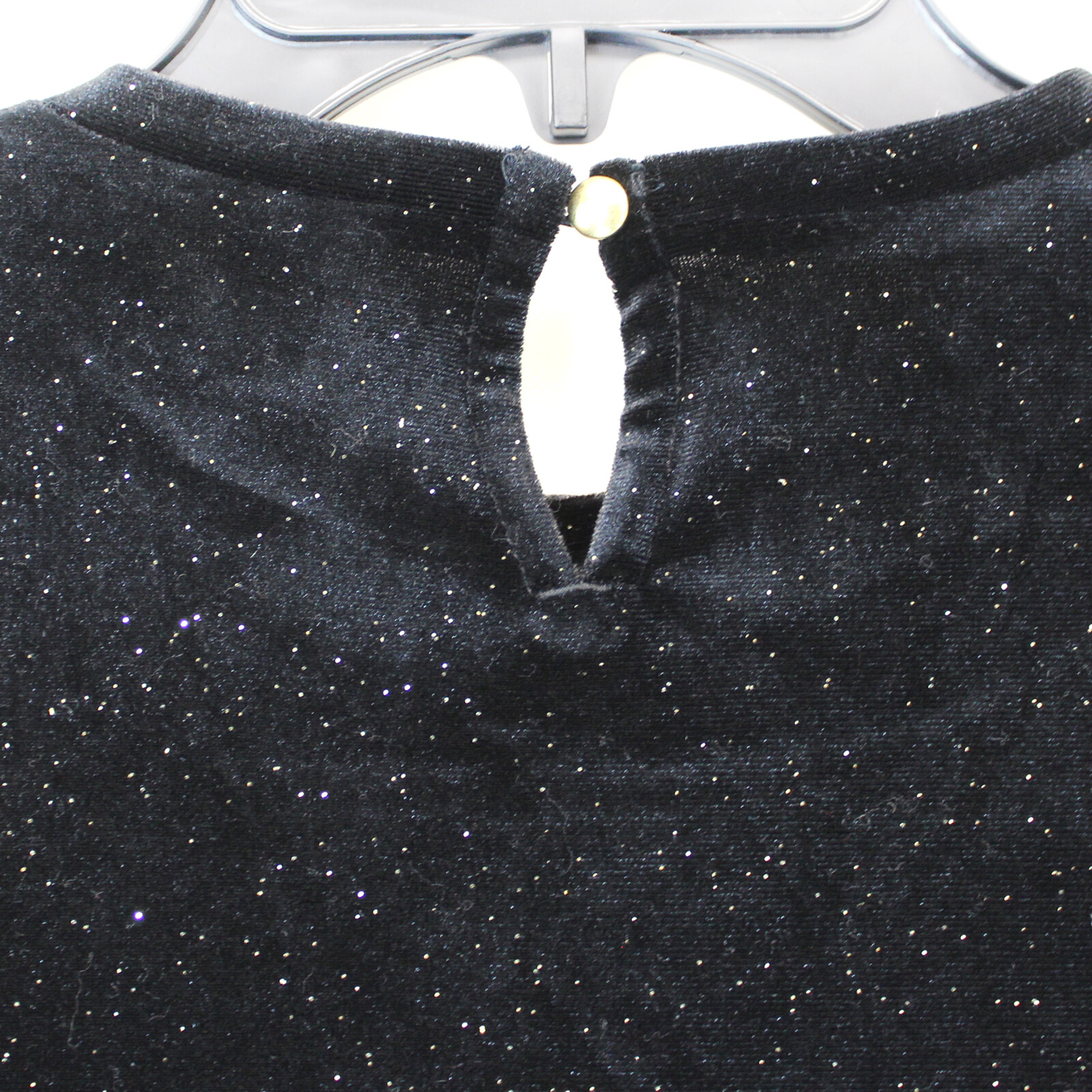 J.Crew Crewcuts Girls BLACK Sparkly Velvet Ruffle Neck Long Sleeve Top Size 6-7
