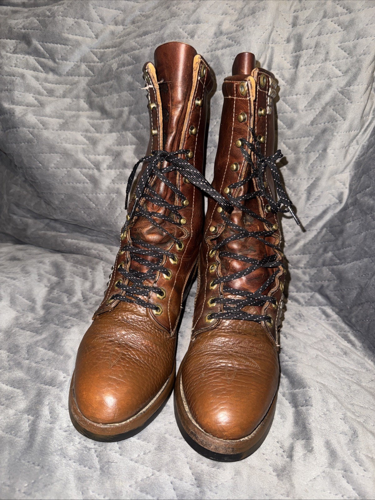 Tony Lama studed Kiltie Packer Boots Size 7.5 Bullhide Western Lace Up