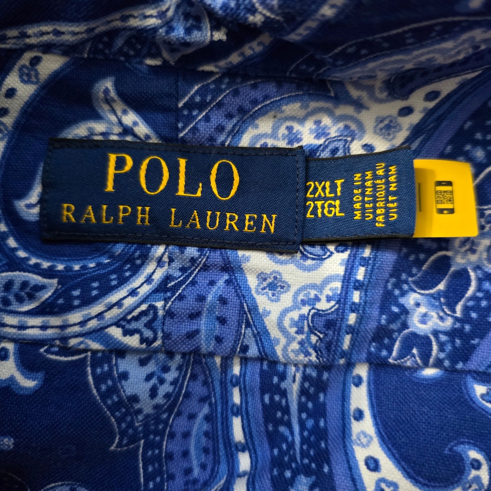 Polo Ralph Lauren Mens 2XLT Blue Paisley Short Sleeve Button Down Shirt Tall
