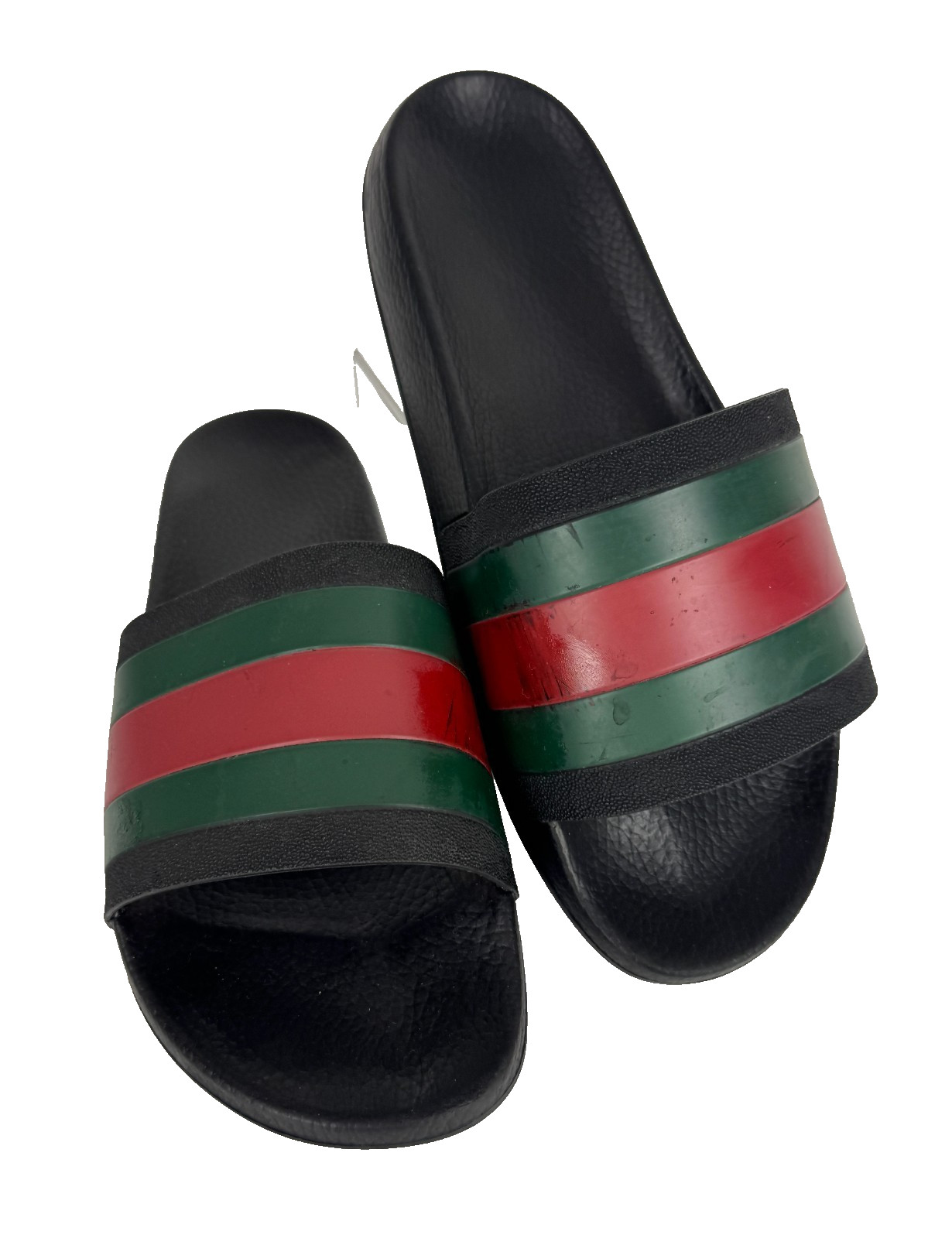 $510 Gucci Auth Men Black Web Rubber Pool Slides 9.5 US 9 UK 43 EU Sandals Shoes