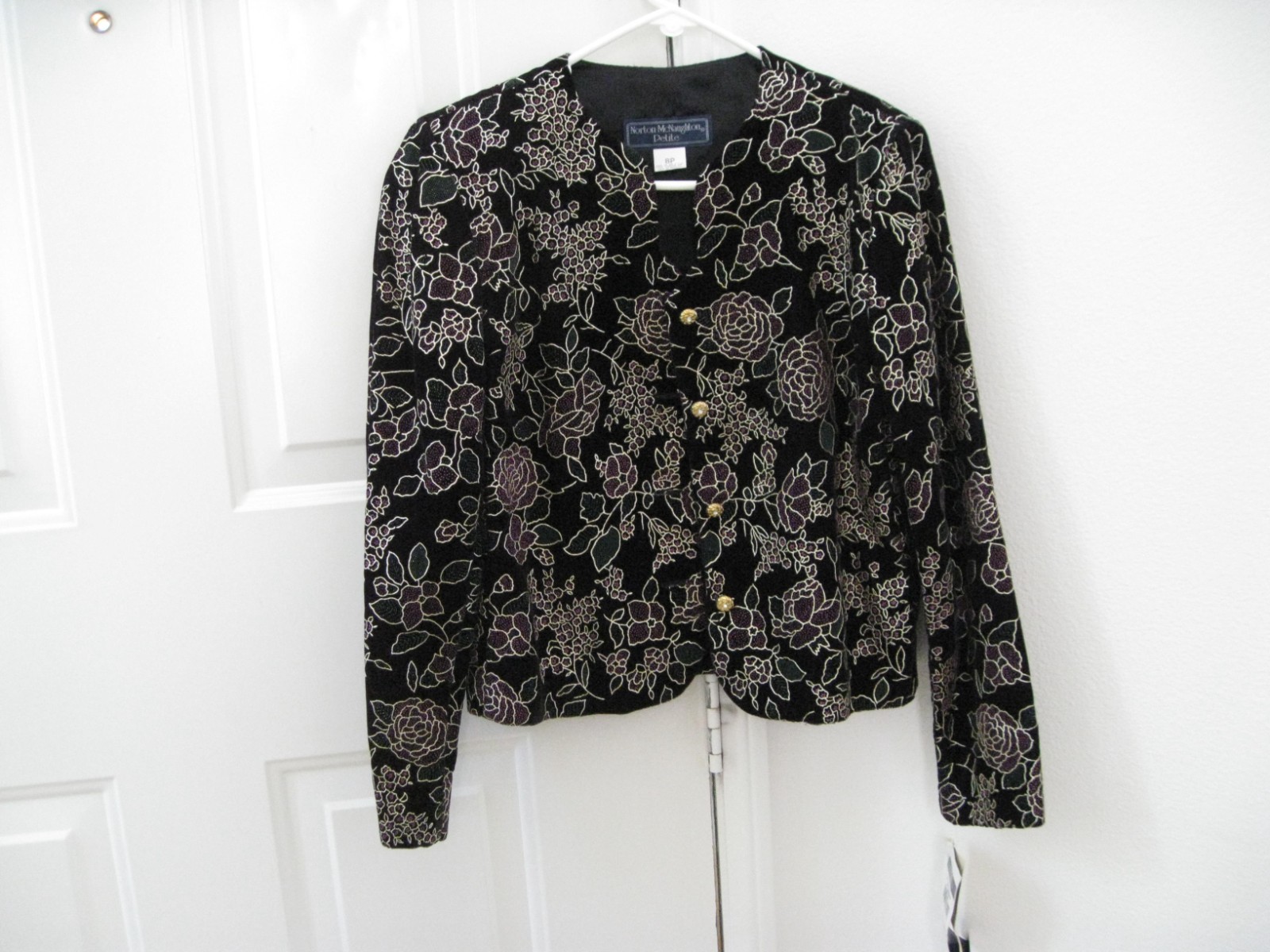 Vintage Black Velvet Blazer Velour Floral Brocade Balero Jacket Petite 8 NWT