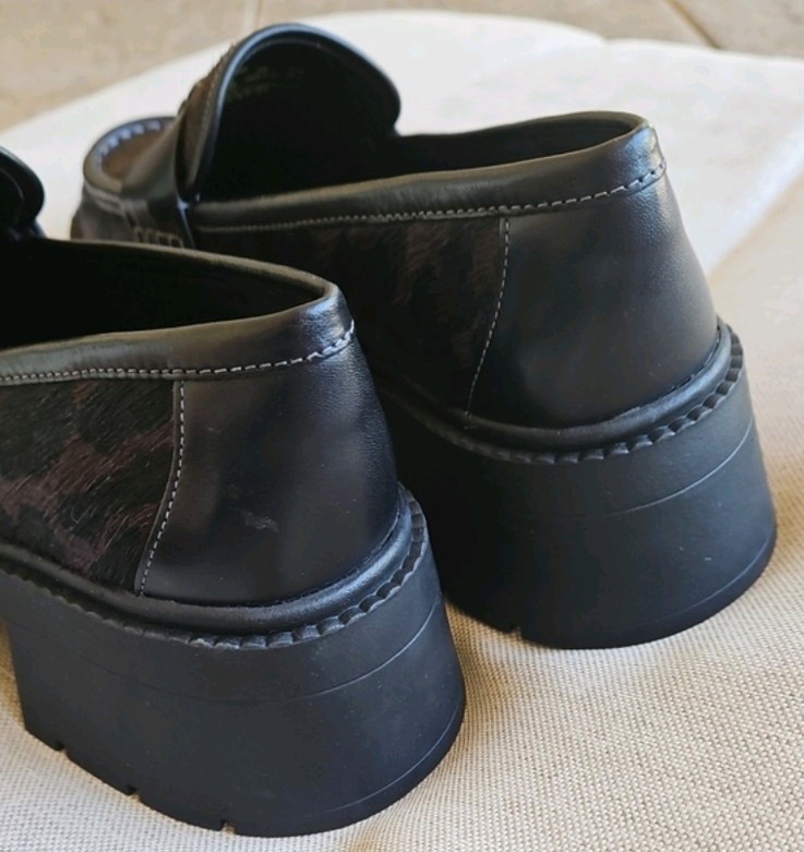COACH Leah Chunky Platform Loafer Calf-hair Brown & Black Leopard Print Size 7.5