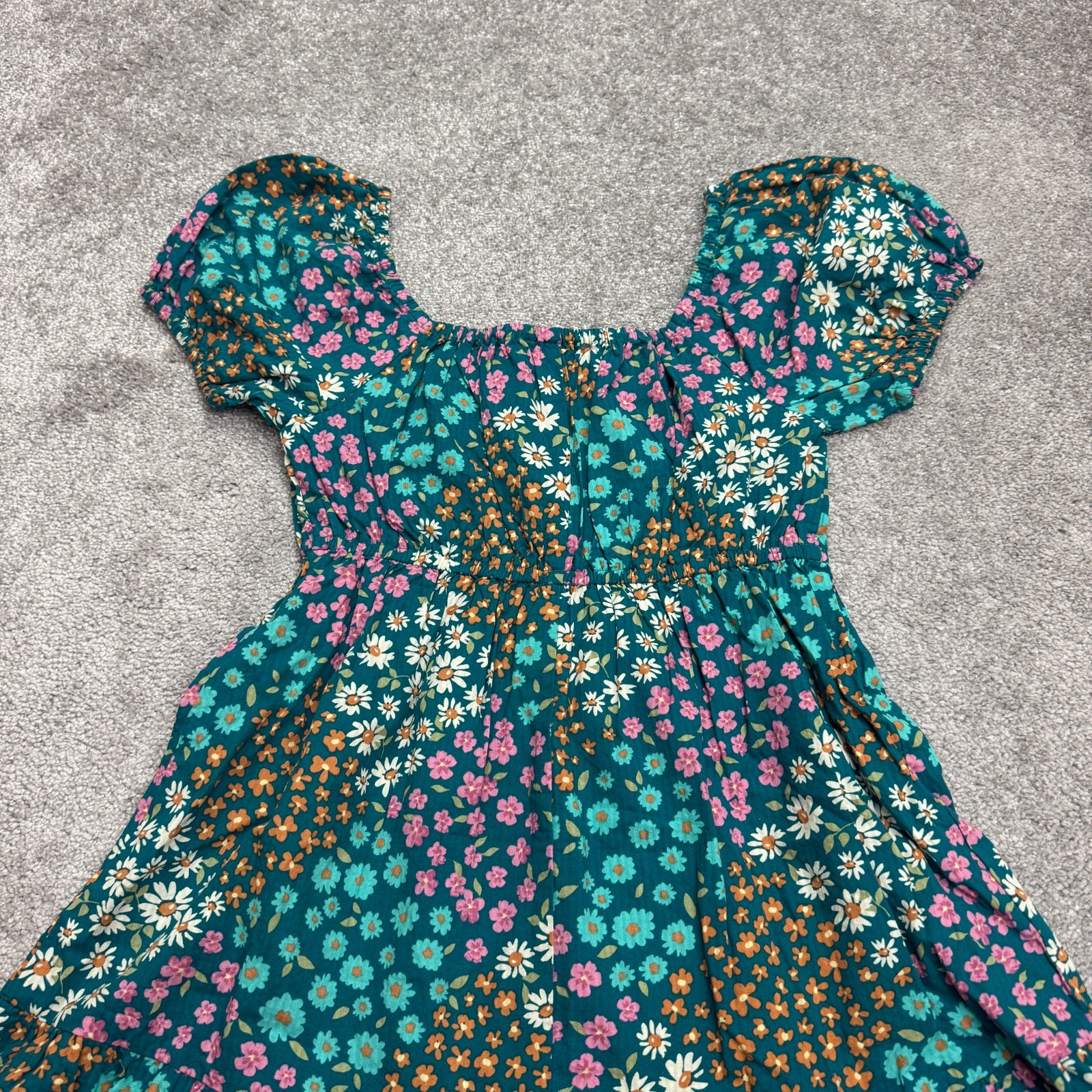 Princess Highway Teal Wendy Floral Mini Dress Womens 8 Blue Puff Sleeve Boho NWT