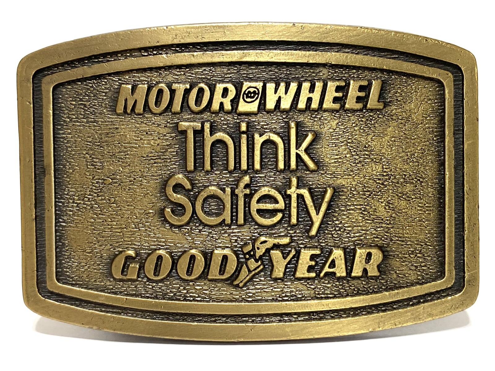 VTG Motor Wheel Good Year Auto Brass USA Belt Buckle Think Safety ENGRAVABLE!
