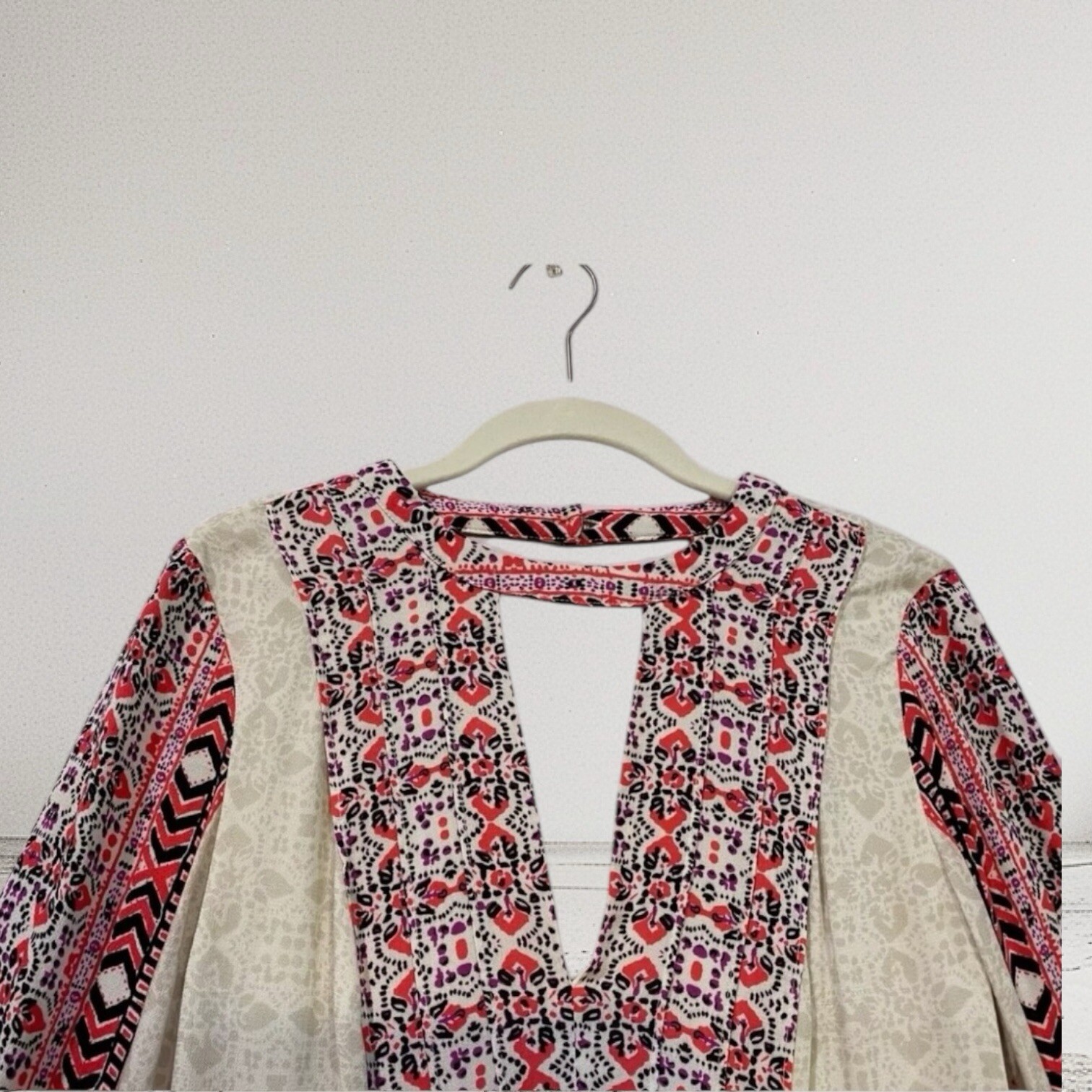 Free People Tegan Border Print Keyhole Mini Dress Size 2 Boho Summer Chic $108