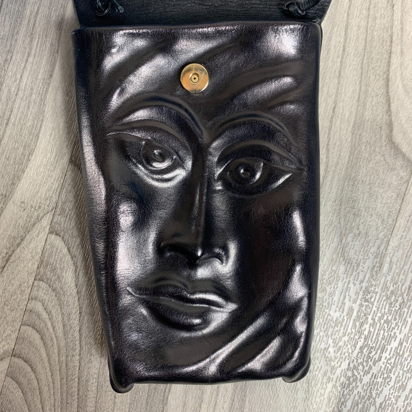 Vintage Leather Sculpted Face Bag Black By Deborah Einbender Signed