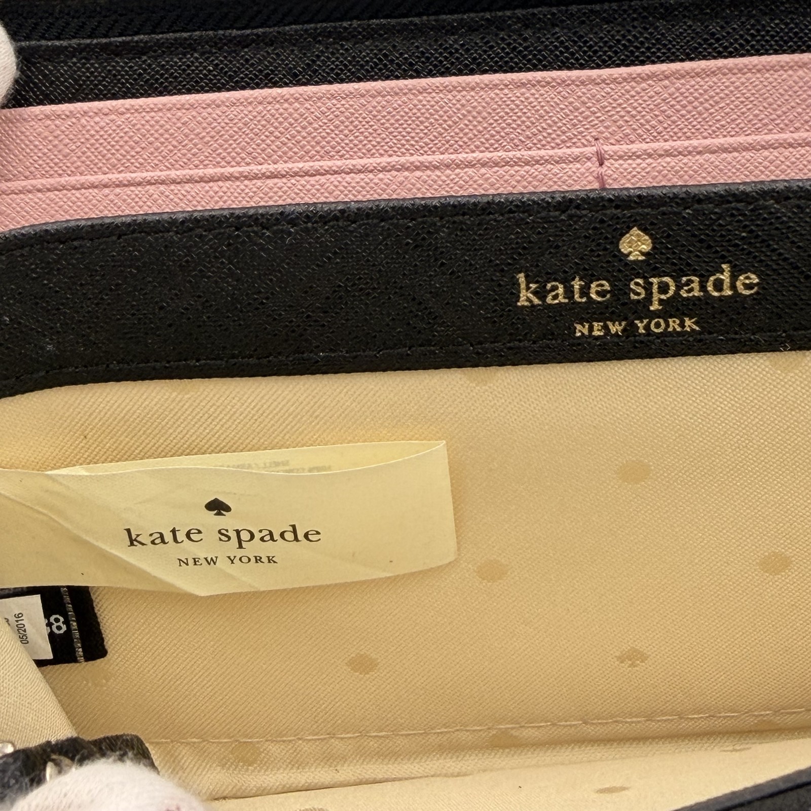 Kate Spade Long Wallet Leather Black Pink Bifold Purse Vietnam Women Authentic