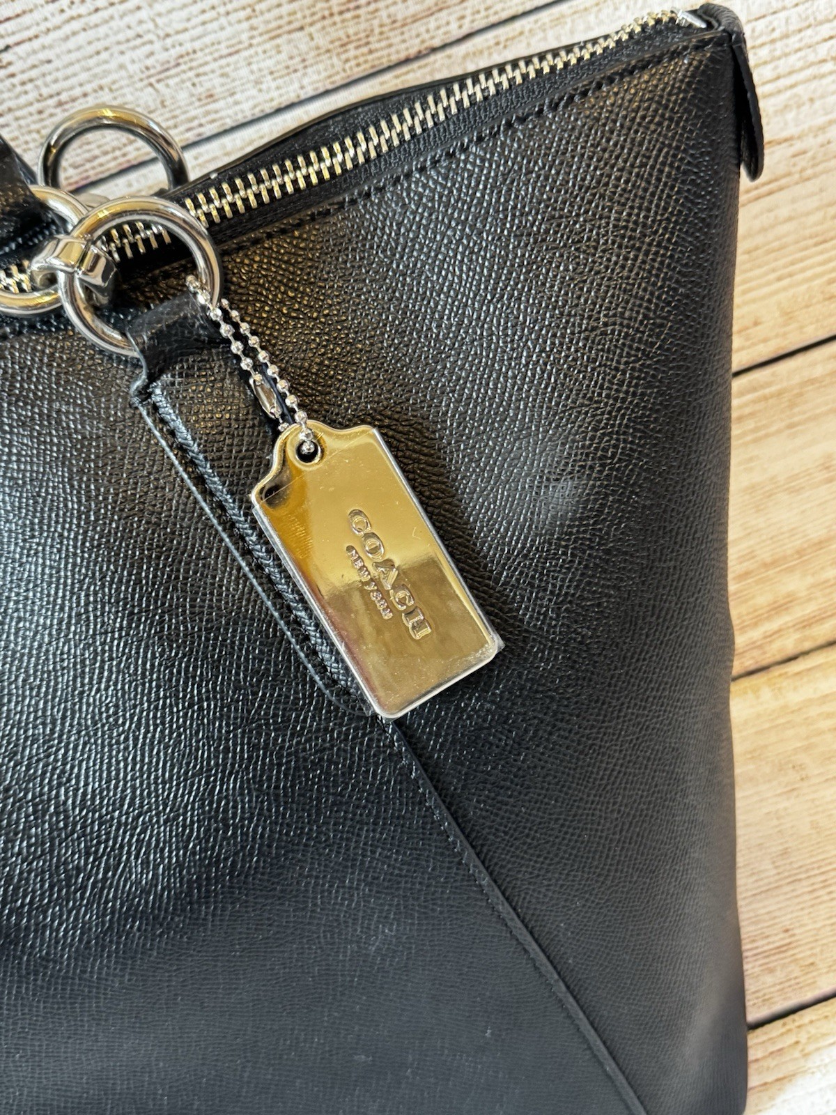 Coach Classic Ava Tote Bag Black Crossgrain Leather Zip Top Silver Hardware