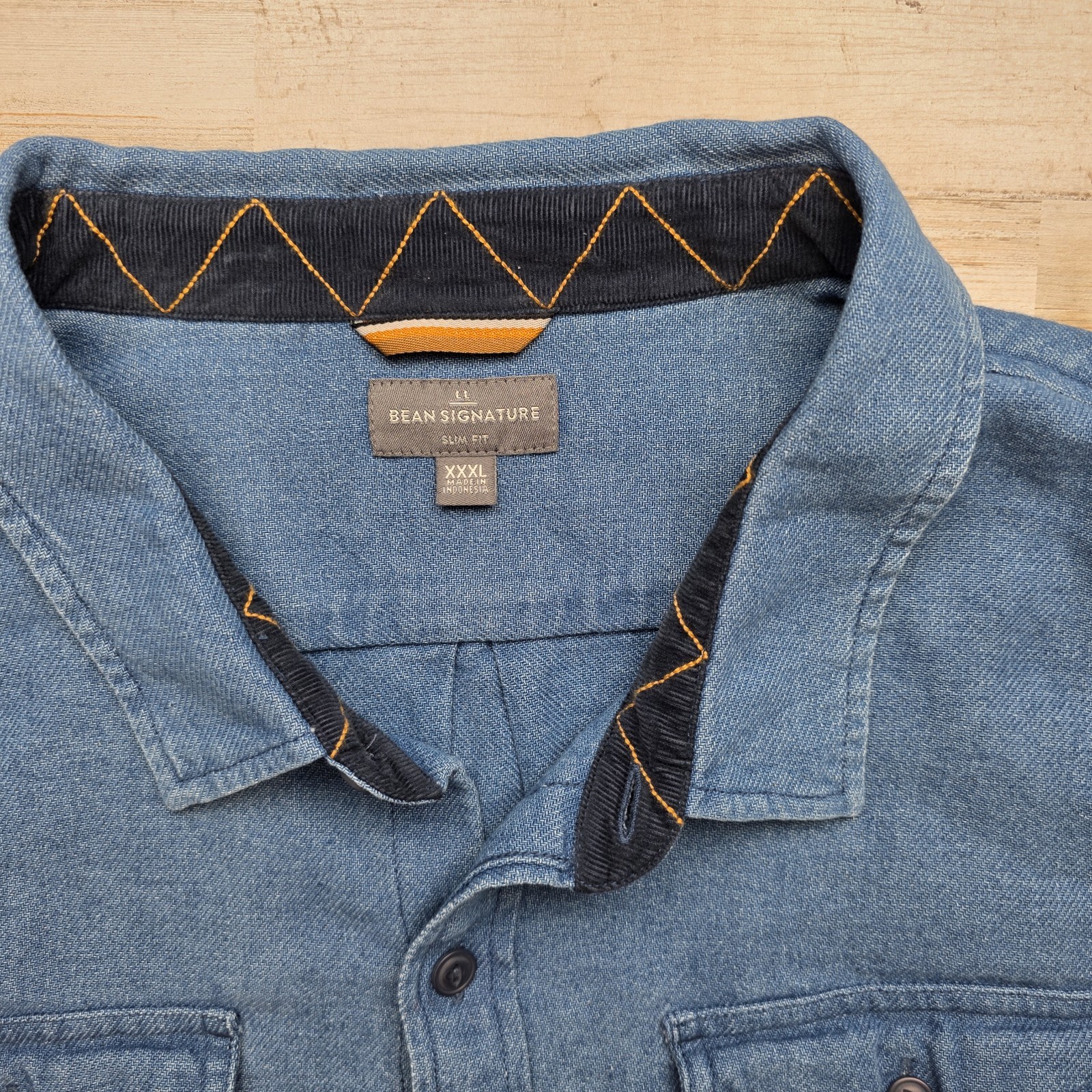 LL Bean Signature Slim Fit Mens 3XL Blue Denim Button-Up Work Casual Camping