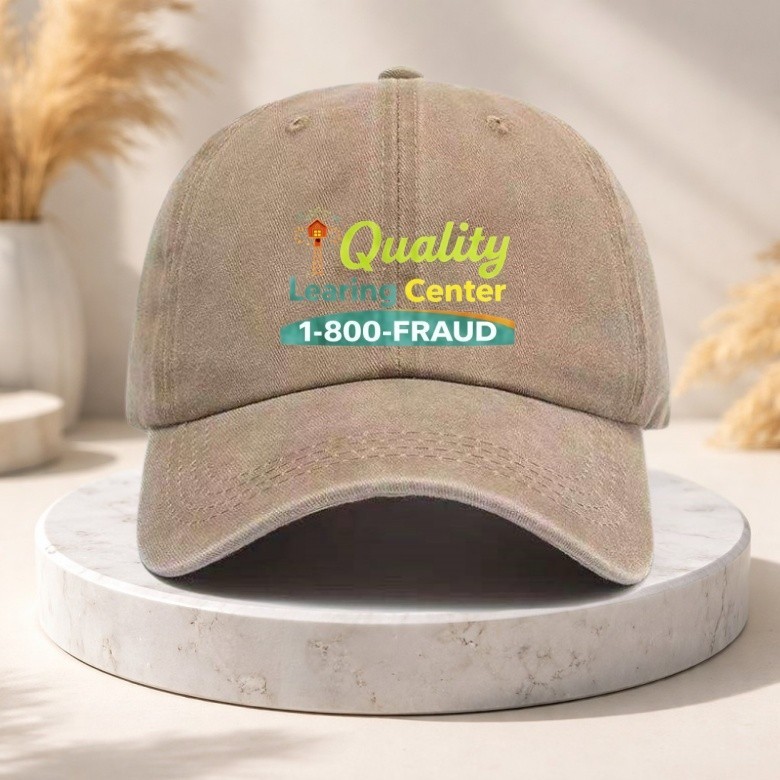 Vintage Quality Learning Center 1-800-FRAUD Washed Baseball Cap Hat Meme Unisex