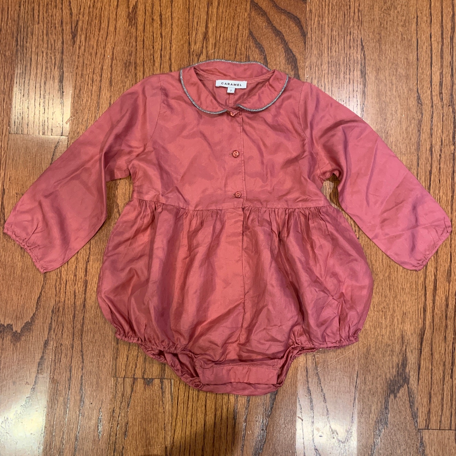 Caramel Silk Long Sleeve Romper | Mauve Pink | Size 2Y
