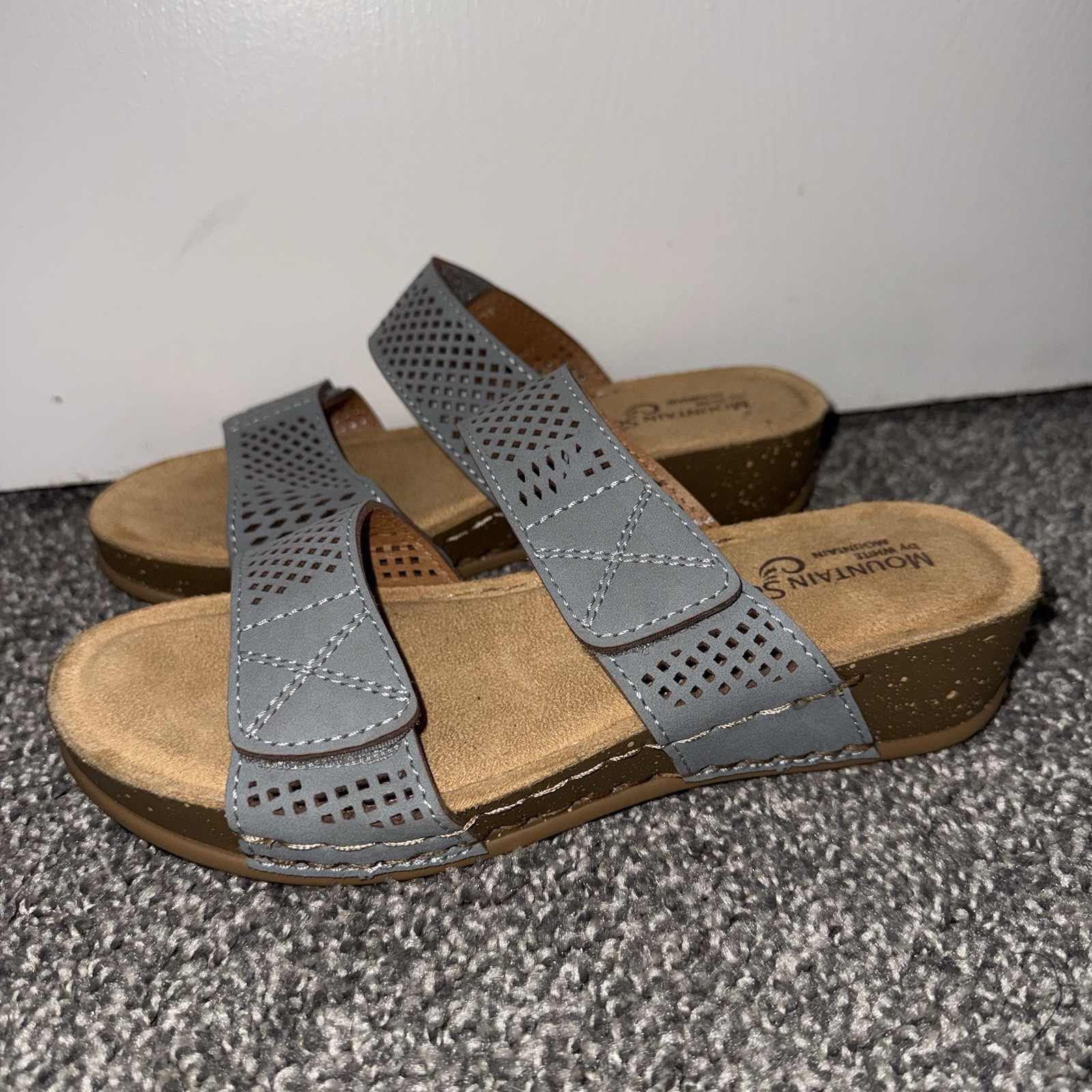 Mountain Sole By White Mountain Women’s Gray Perforated Slide Sandals Comfort