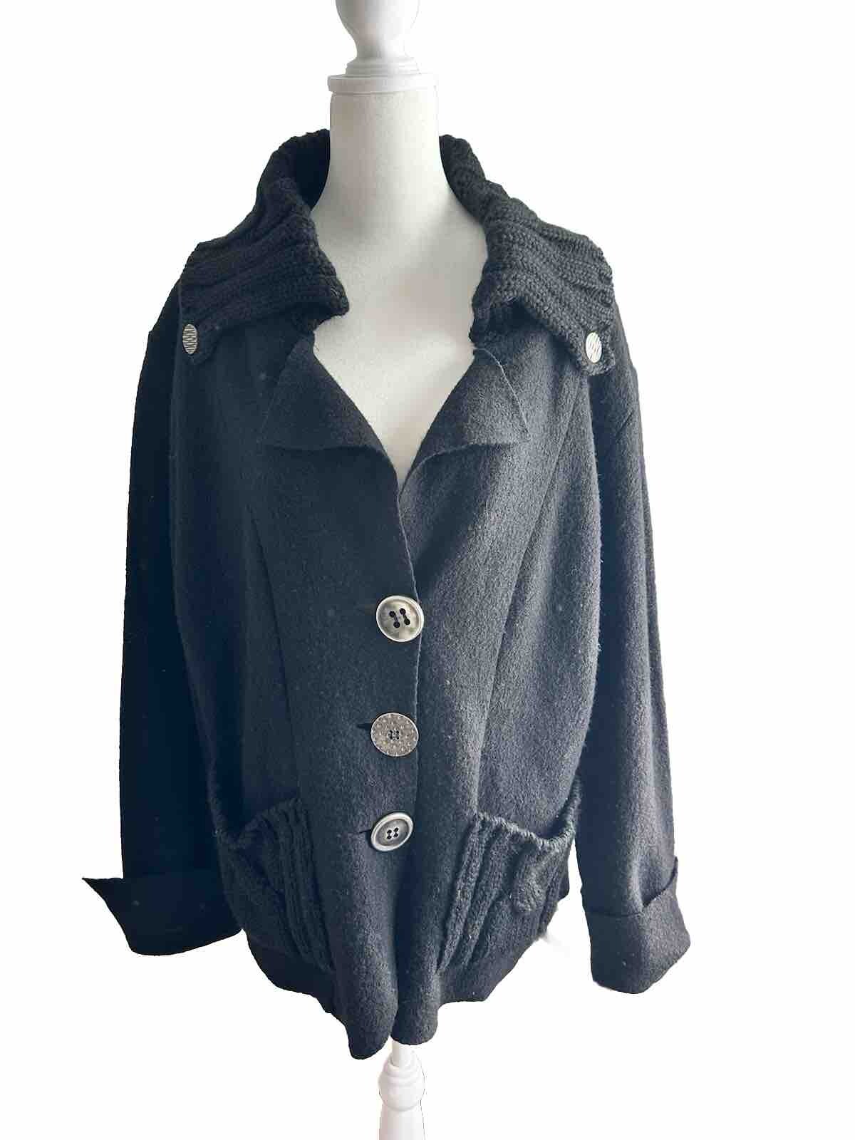 APANAGE Women’s Black Wool SWEATER/JACKET Made In Italy Sz 16