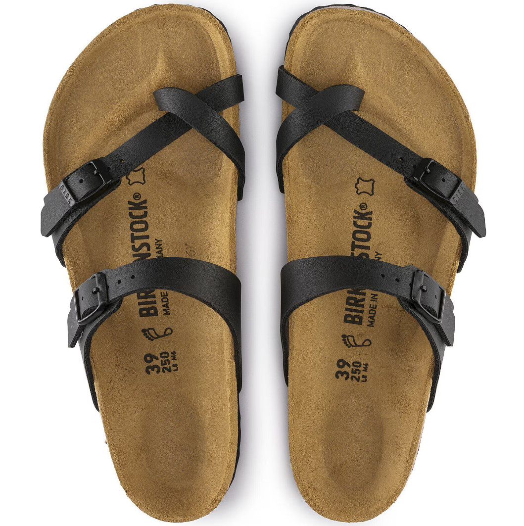 BIRKENSTOCK Mayari Birko-Flor Women’s Comfort Sandals (Wide) — Black/Stone/Mocha