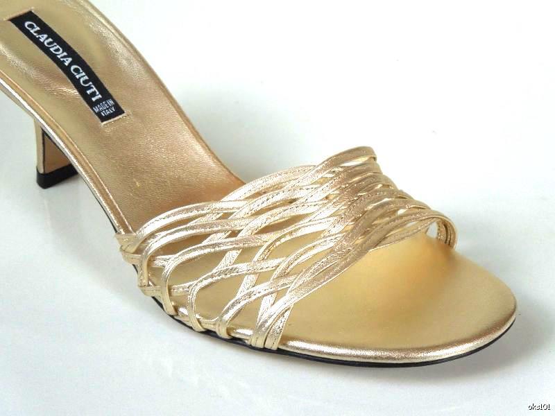 new CLAUDIA CIUTI ‘Giusy’ gold strappy mules heels shoes Italy