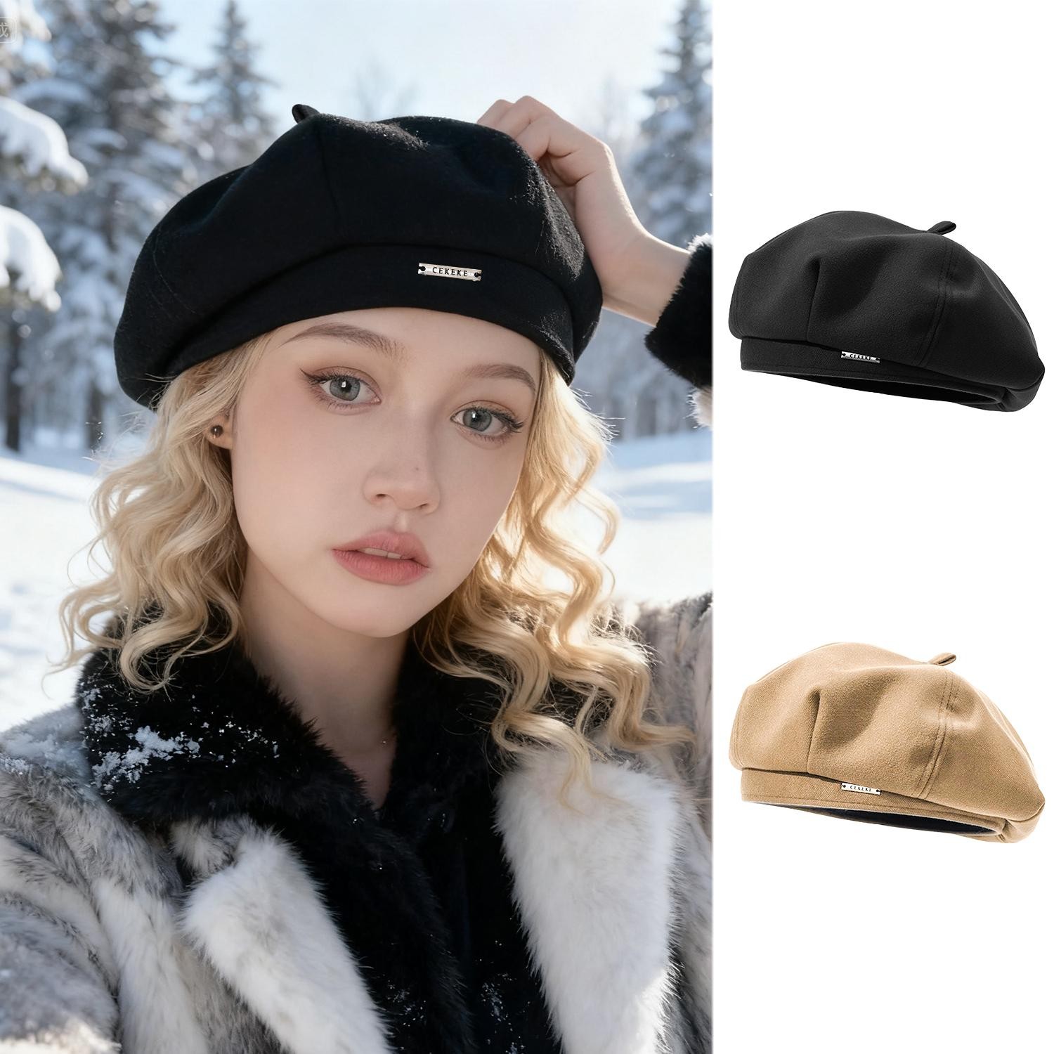 Women’s Beret Hat French Classic Solid Color Winter Warm Fashion Cap Retro Hats