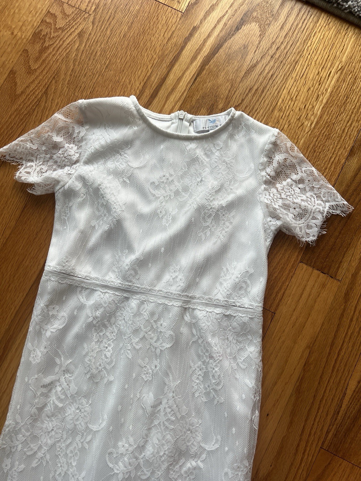 Peyton Bre Girls Size 6 White Lace Floral Shift Dress Knee Length Formal