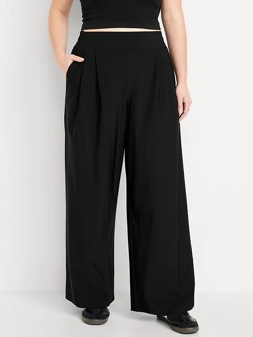 Old Navy LT Extra High-Waisted SleekTech Pleated Trouser Pants Black #759221