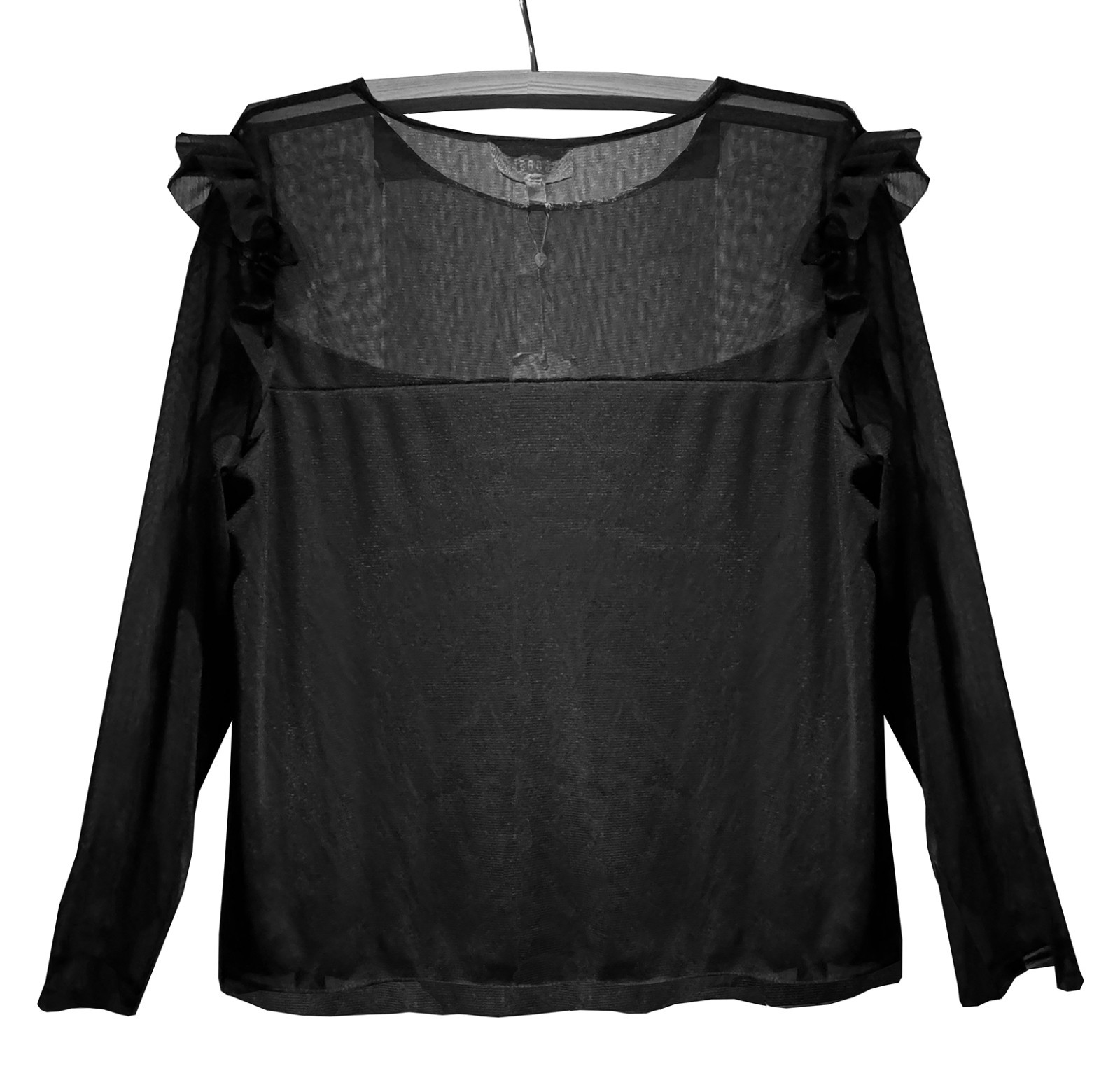 Coast Black Mesh 2-in-1 Lined Long Sleeve Ruffle Top Size 16 BNWT
