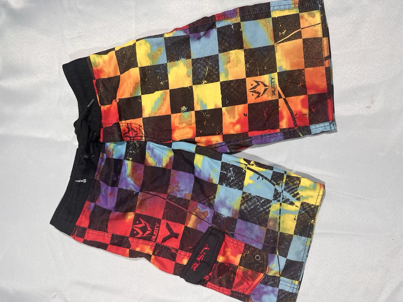 Board Shorts, Rusty Brand, 18 Or 29 Waist. Multi Bright Color Checkered