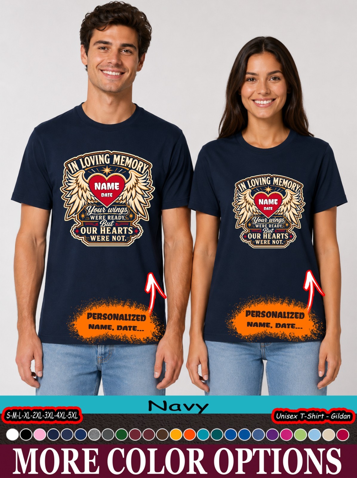 Custom Wings Were Ready Memorial Shirt, Name Date Angel Heart Tee