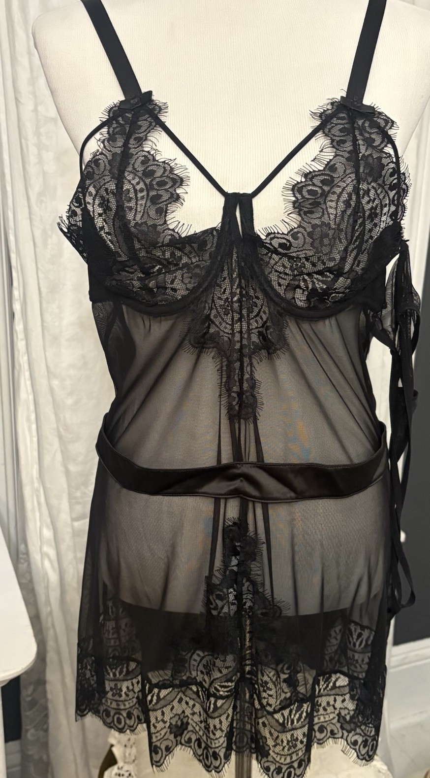 Fredericks Of Hollywood Black Lace Lingerie Sheer 1X NWOT Set