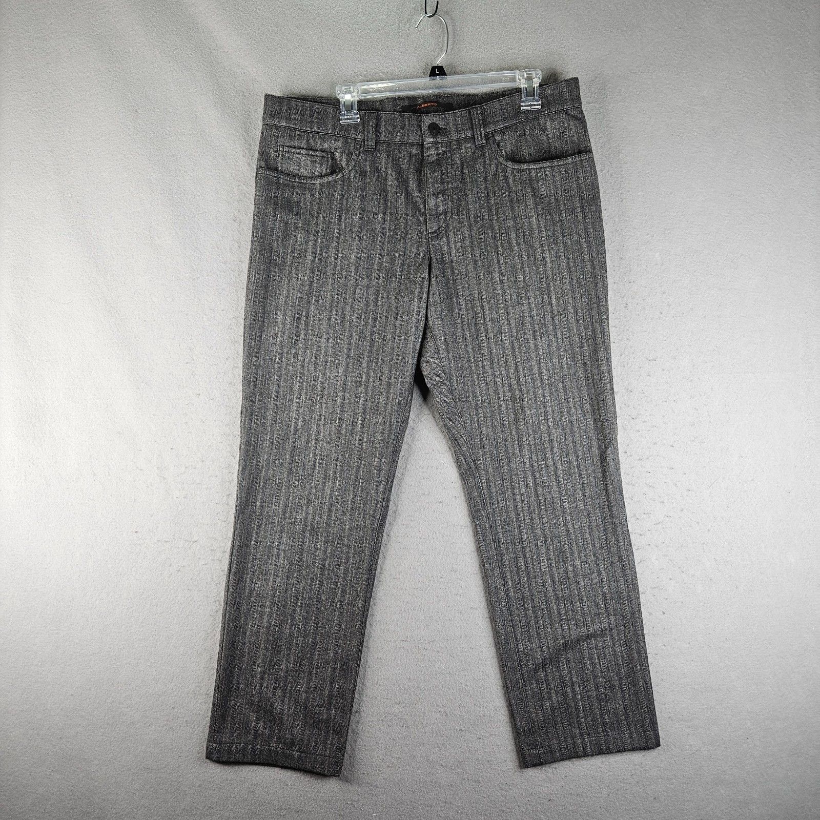 Alberto Ceramica Pants Men 36×28 Tag 35×34 Gray Chevron Slim Fit Stretch Regular