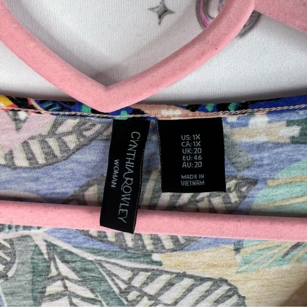 Cynthia Rowley tshirt tee tropical abstract floral Multicolor Leaf Print Blouse