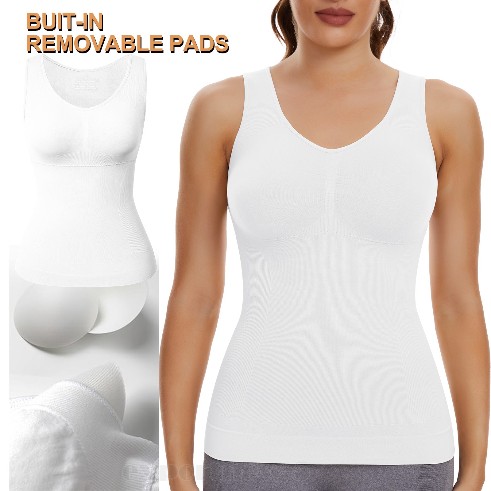 Women’s Cami Shaper Tummy Control Padded Bra Camisole Cami Compression Tank Top