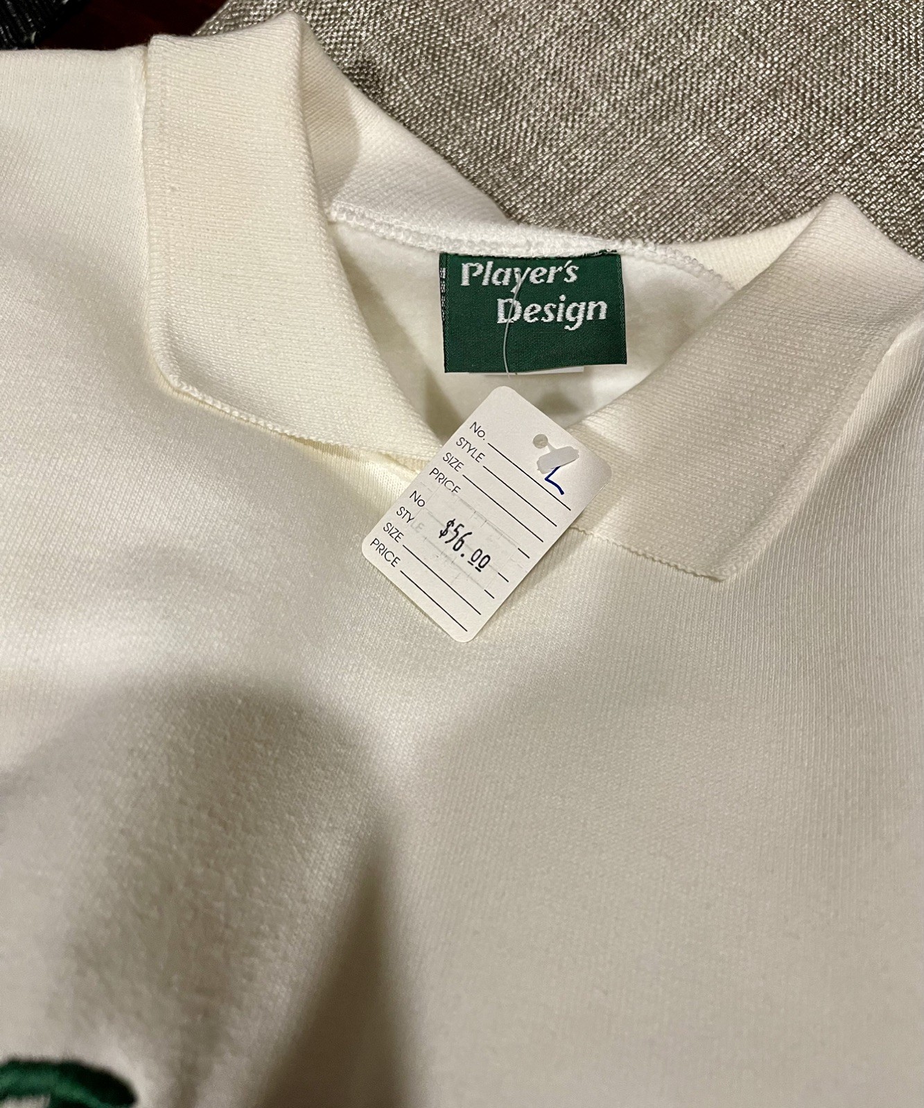 NWT Player’s Design Embossed Masters Collar Sweat Shirt Large White Pull Over