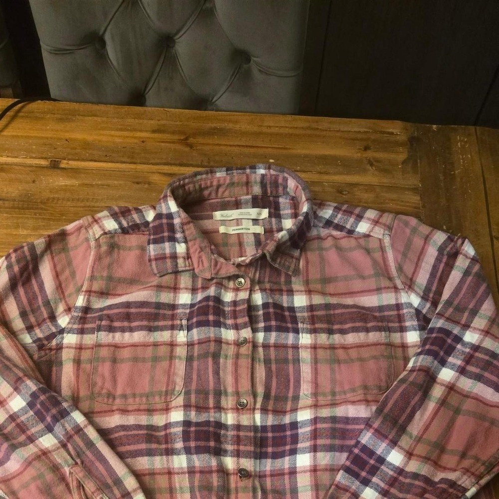 Woolrich Pemberton Flannel Shirt Womens XL Pink Purple Plaid Down Long Slv